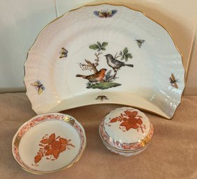 Herend Lot Rothschild Crescent Salad Plate With Rust Bouquet