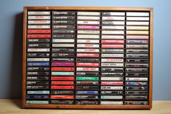 Wood Case Holding 100 Cassette Tapes - Lot Three