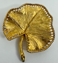 SIGNED BSK GOLD TONE LILY PAD FORM BROOCH