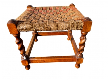 English Oak Barley Twist  Woven Foot Stool