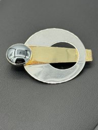 Modernist Hematite, Sterling Silver, & Gold Filled Brooch/Pin