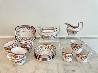1800s Spode Tea Set With Pink Luster Panding