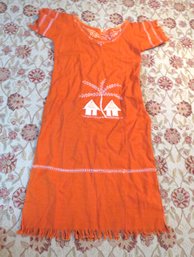 Orange Embroidered  Kaftan Dress