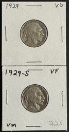 2 Buffalo Nickels 1929, 1929-S