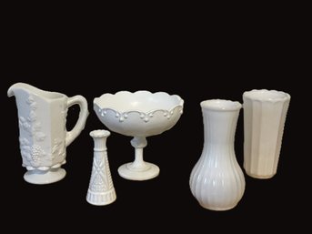 Five Milk Glass Pieces Including Westmoreland, Indiana Glass And Others