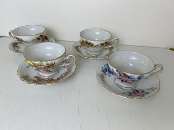 Vintage 1940s Japanese Hand-Painted Porcelain Teacups