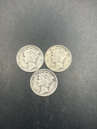 3 Mercury Dimes 1943, 1943-D, 1943-S