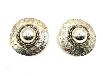 Vintage Mexican Sterling Silver Large Ornate Circle Earrings
