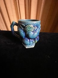 Vintage Inarco Mood Indigo Blue Fruit Embossed Coffee Cup