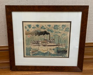 Original Watercolor And Ink Of The Sassafras Steamboat - Chesapeake Bay