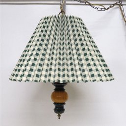 Country Green Gingham Pleated Shade Hanging Light Fixture With 10' Cord & Inline Switch