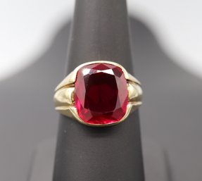 Impressive Large Ruby & 10k Yellow Gold Mans Ring