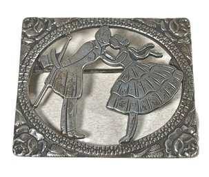 Vintage Sterling Silver Brooch Couple Kissing