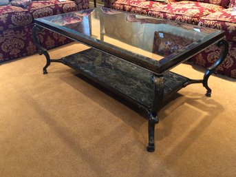 Gorgeous Beveled Glass And Marble Coffee Table