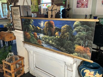 Vintage 1940s 'Twin Falls' Hand Painting On Velvet