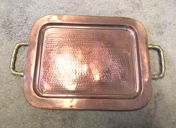 Rectangular Hammered Copper And Brass Handled Tray