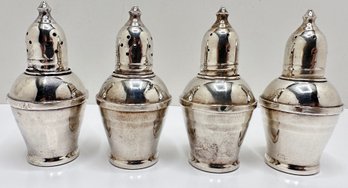 Set Of 4 Weighted Sterling Salt & Pepper Shakers With Glass Inserts