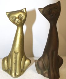 Pair Of 6.5 Tall Handcrafted Brass Cats