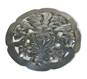 Large Sterling Silver Arts And Crafts Hand Wrought Brooch Floral (missing Pin Back)