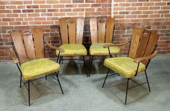 Set Of 4 Mid Century Modern Paul McCobb Style Iron & Oak Dining Chairs