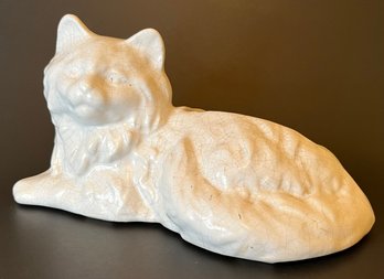 Vintage Pottery White Kitty Cat Planter - Reclining - Unmarked - 10 X 5 X 5 - 3.5 X 1.5 Opening