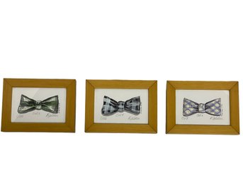 Trio Of K. Spicher  Bowtie Water Colors, Signed & Dated. Framed Under Glass