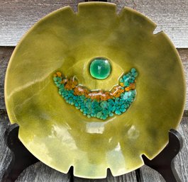MCM Bovano  Of Cheshire CT Hand Crafted  Enamel Over Copper Large 9' Diameter Ashtray/trinket Dish