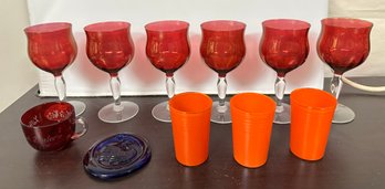 Ruby Red Wine Tulip Shape Goblets Glasses,orange Juice Glasses,white Lity 1907april 22nd Cup,art Glass Lizs A2