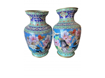 Lovely Pair Of Colorful Cloisonne Vases