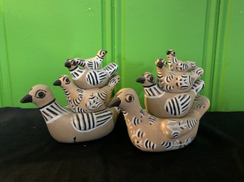 Stunning 1970s Nesting Mexican Tonala Pottery Birds With Hand Painted (8 Total)