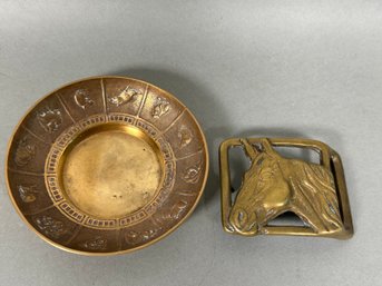 Brass Horse Belt Buckle & Decorative Bowl