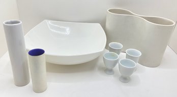 Figure 8 Shaped Italian Vase, Large Bowl, Egg Bowls & 2 Bud Vases