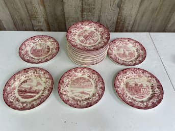 Huge Lot Of Wedgwood Harvard University Red Dinner Plate Set Of 26