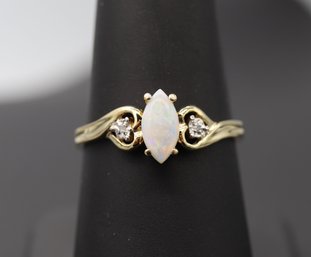 Opal & Diamond Accent 10k Yellow Gold Ring