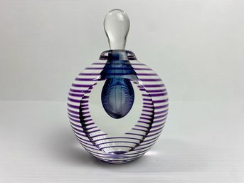 Thames Art Glass Amethyst Stripe Perfume Bottle, Signed