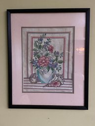 Cross Stitch Picture Of Flowers In Frame