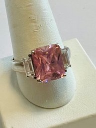 VINTAGE STERLING SILVER PINK & WHITE CZ RING