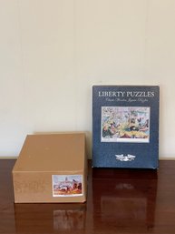 Lot Of 2 Wooden Jigsaw Puzzles Liberty And Other