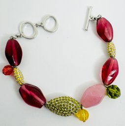 VINTAGE SWAROVSKI SILVER TONE COLORFUL STONE AND YELLOW CRYSTAL BRACELET