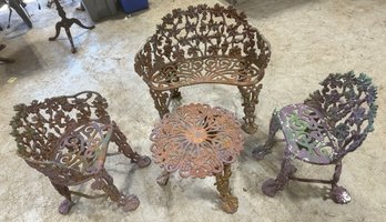 Gorgeous Antique French Victorian Cast Iron Settee, Chairs And Table ~