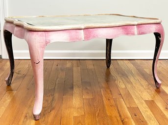 A Custom Painted Carved Wood Coffee Table In Country French Style
