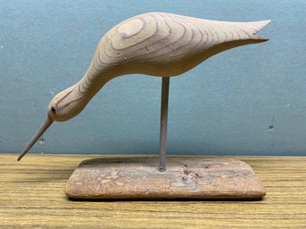 Vintage Carved Wood Shore Bird On Stand. Missing One Eye.