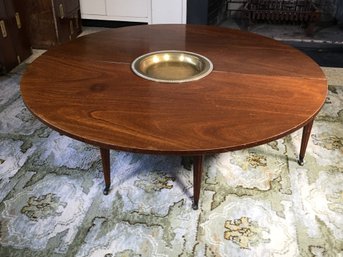 Lovely Vintage HENREDON / HERITAGE Demilune Flip Cocktail Table - Round Has Mahogany Top / Demi Is Leather