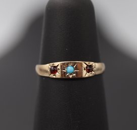 Antique Garnet & Turquoise 10k Yellow Gold Baby Ring