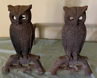 Antique Cast Iron Owl Andirons