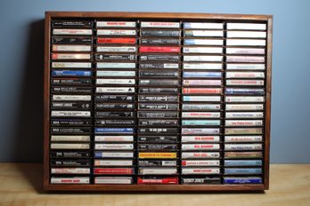 Wood Case Holding 100 Cassette Tapes - Lot Four