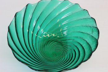 MCM Hand Blown Large Green Studio Art Glass Bowl - Made In Italy