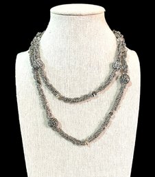 Vintage Long Sparkly Silver Beaded Necklace