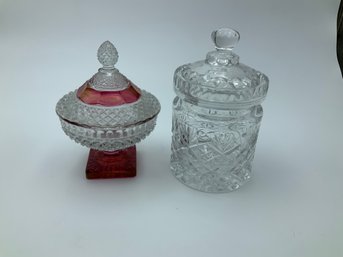 Pair Of Cut Glass Storage Containers