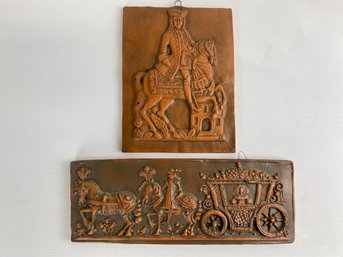 Two Terra Cotta Pottery Wall Decorations, Signed R. M. (2)